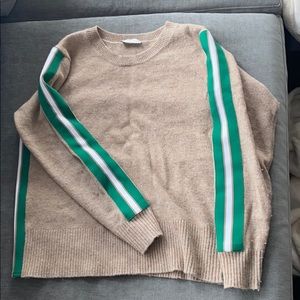 Sandro tan sweater with racer stripe